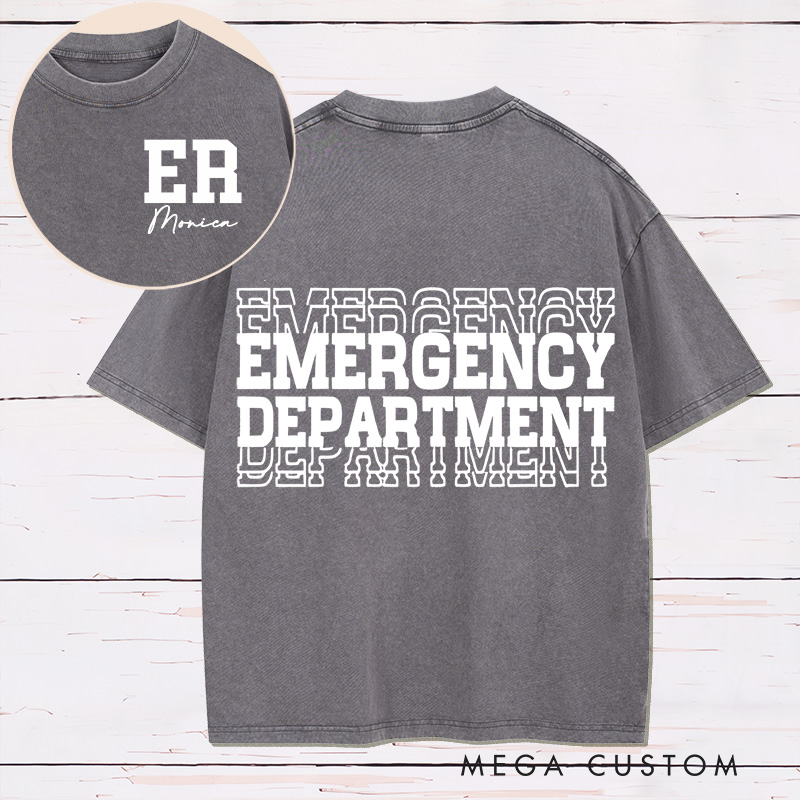 Personalized Two Sides Printed Washed T-Shirt Customized Emergency Department Bold Minimalist Design Washed T-Shirt 