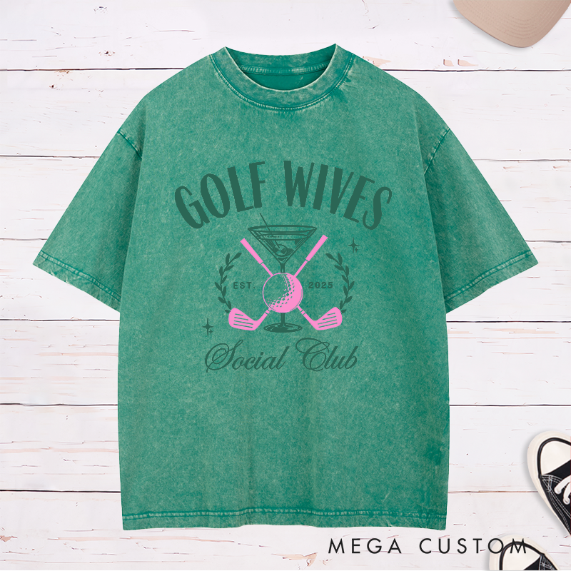 Personalized Golf wives Washed T-Shirt with Custom Year Unique Gift for Golf Lovers Anniversary or Birthday Shirt for Wife