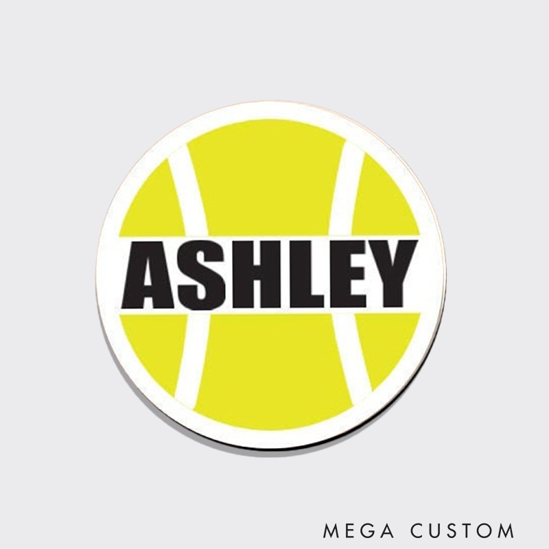 Personalized Tennis Fan Fridge Magnet Classic Yellow Ball with Bold Text  