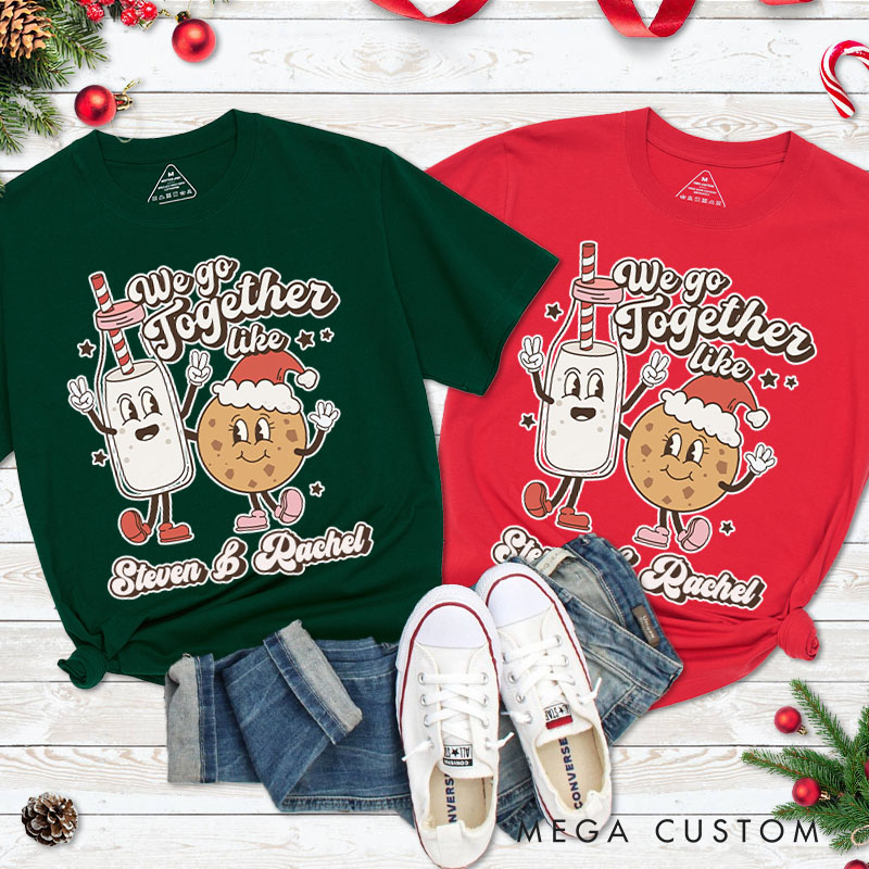 Personalized Couple We Go Together Like Christmas Milk and Cookie T-Shirt Couple Xmas Matching T-Shirt for Husband Wife Boyfriend Girlfriend