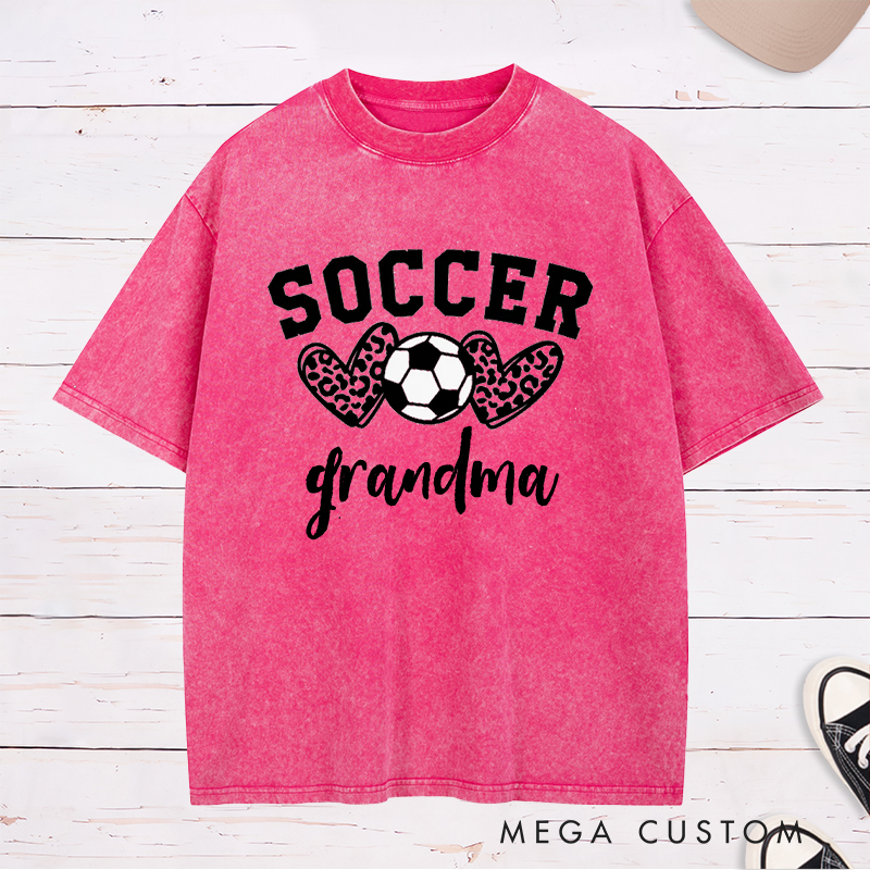 Personalized Soccer Leopard Heart Washed T-Shirt with Custom Text