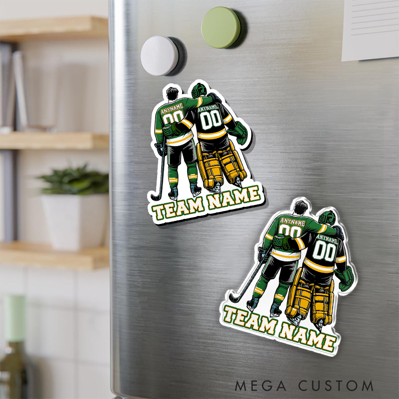 Personalized Hockey Friends Fridge Magnet with Custom Names and Numbers