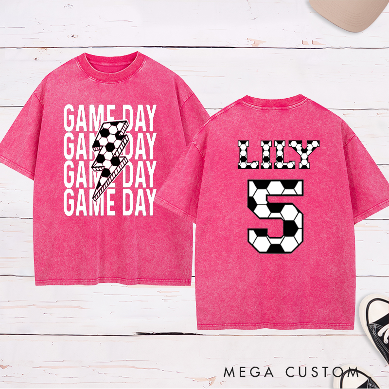 Personalized Game Day Soccer Washed T-Shirt with Custom Name and Number