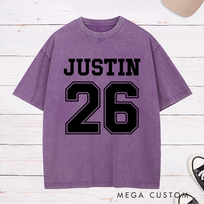 Personalized Team Name and Number Washed T-Shirt