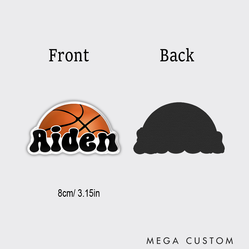 Personalized Basketball Refrigerator Magnet with Custom Name Bold Font Design and Half Basketball Graphic