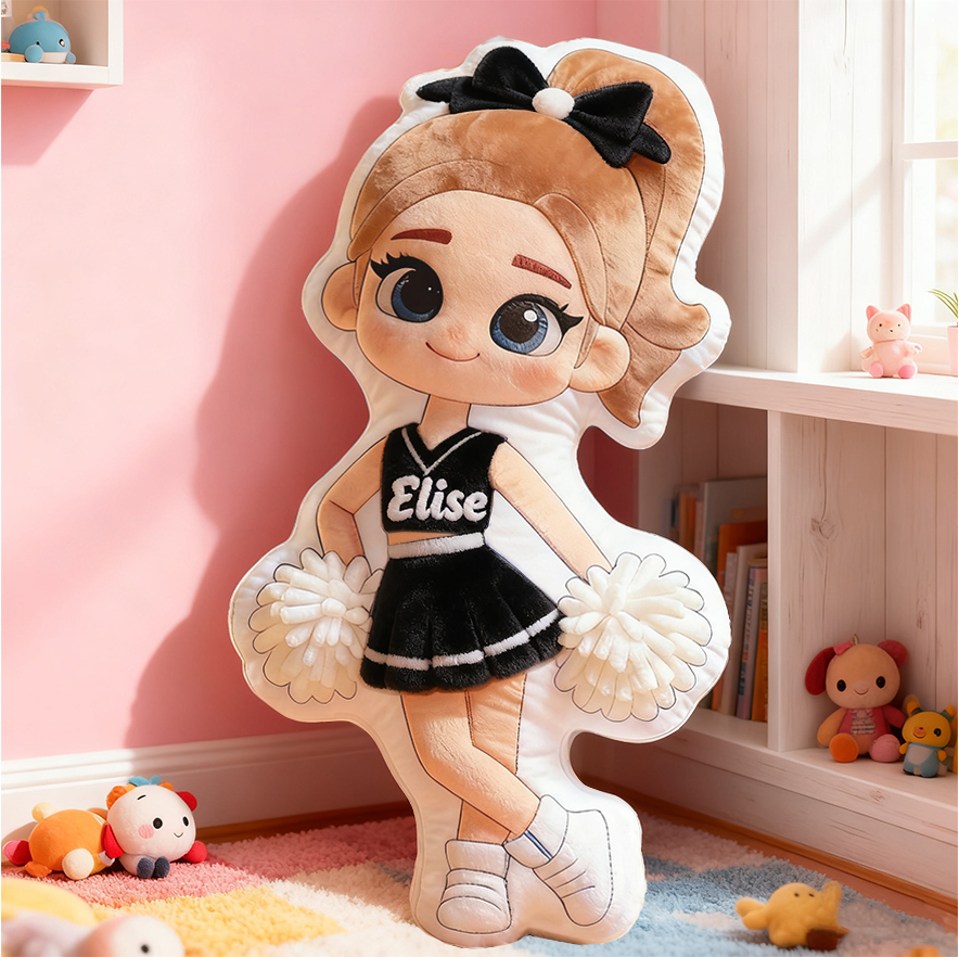 Personalized Cheerleader Gift Pillow with Custom Name and Pom-Poms