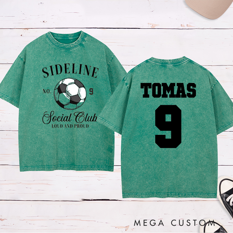 Personalized Sideline Soccer Washed T-Shirt with Custom Name and Number Design