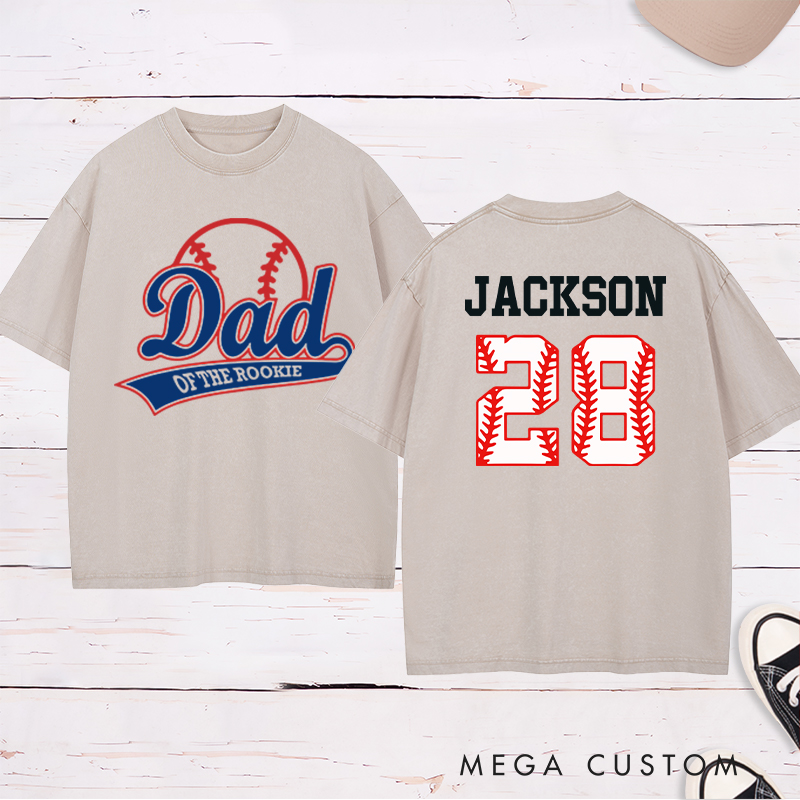 Personalized Baseball Name and Number Washed T-Shirt for Dad