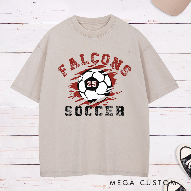Personalized Soccer Washed T-Shirt with Custom Team Name and Number Design