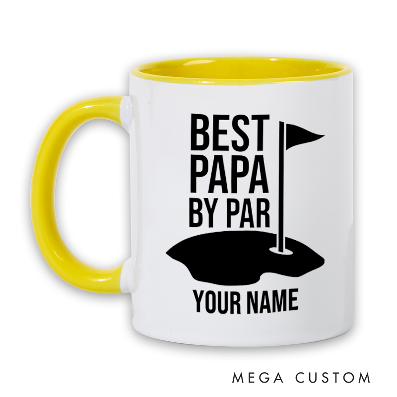 Personalized Golf Mug with Custom Name Best Papa By Par Design Durable Ceramic and Two Tone Handle Perfect for Golf Enthusiasts and Gift Giving