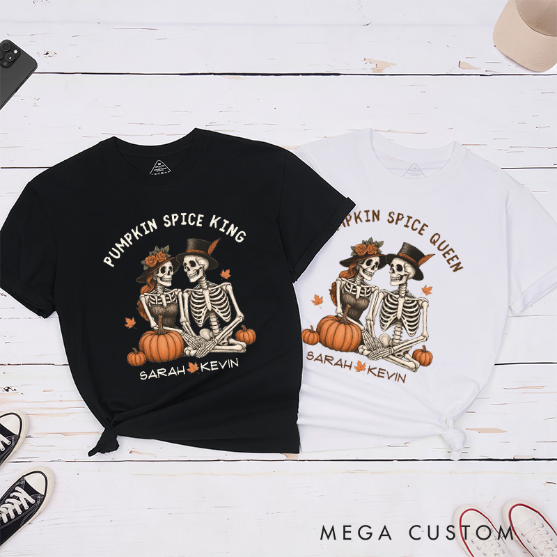 Personalized Gothic Skull Couple Halloween Matching T-Shirt Skeleton T-Shirt for Couple