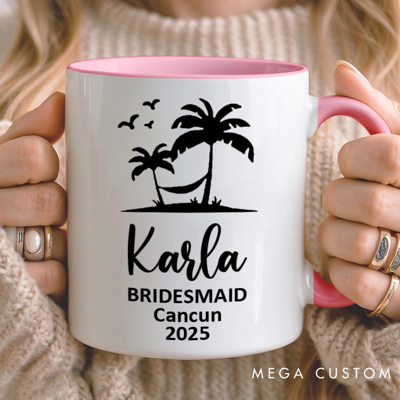 Personalized Bridesmaid Palm Tree and Hammock Mug Maid of Honor Name Mug Bachelorette Party Mug Bridesmaid Proposal Gift for Her Bridal Shower Mug