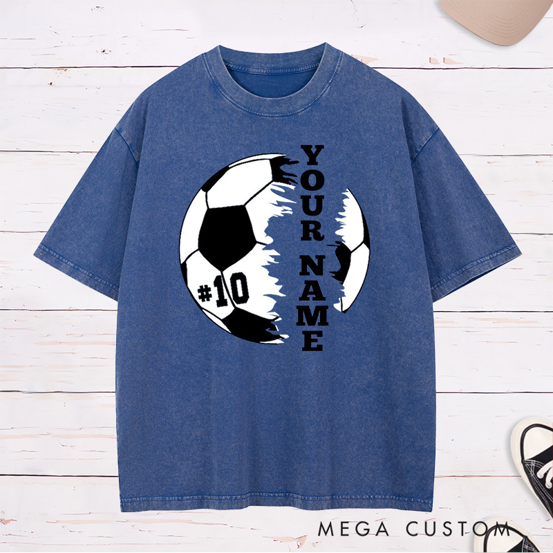 Personalized Dynamic Soccer  Washed T-Shirt with Custom Name and Number