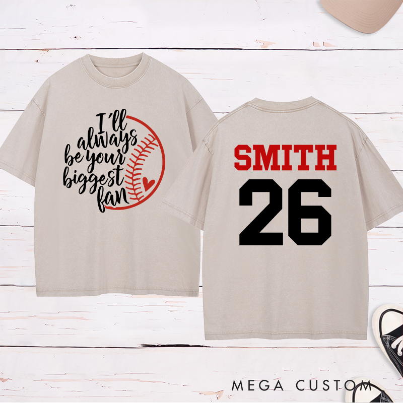 Personalized Baseball Fan Washed T-Shirt with Heartfelt Quote and Custom Name and Number