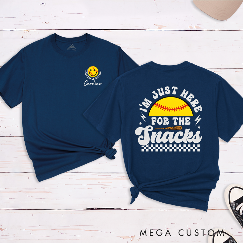Personalized Softball T-Shirt - "I'm Just Here for the Snacks" with Custom Name