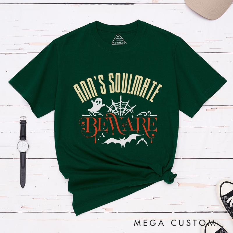 Personalized Soulmate Couple T-Shirt Couple Matching Halloween T-Shirt Bat and Ghost Shirt