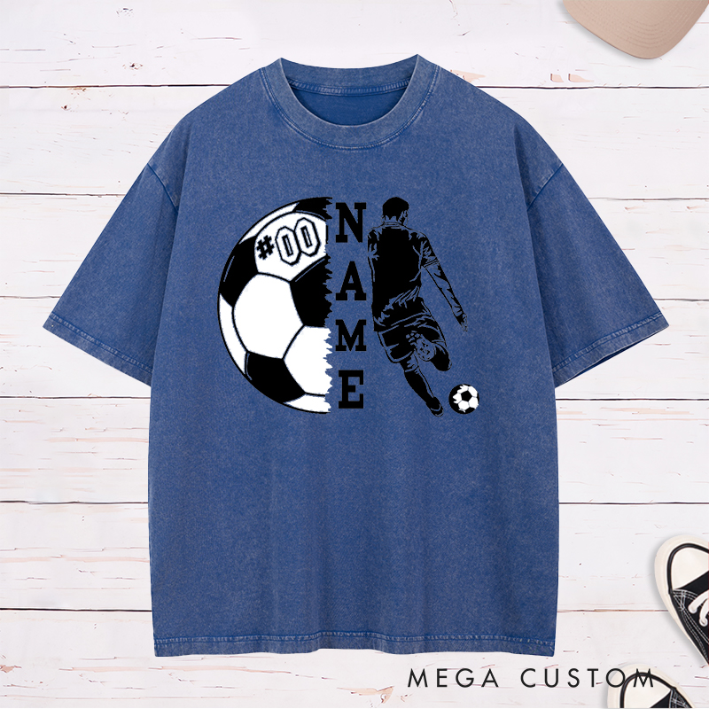 Personalized Soccer Washed T-Shirt with Player Silhouette and Custom Name and Number