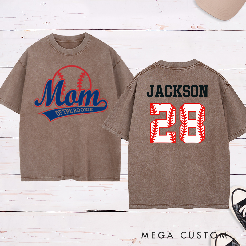 Personalized Baseball Name and Number Washed T-Shirt for Mom