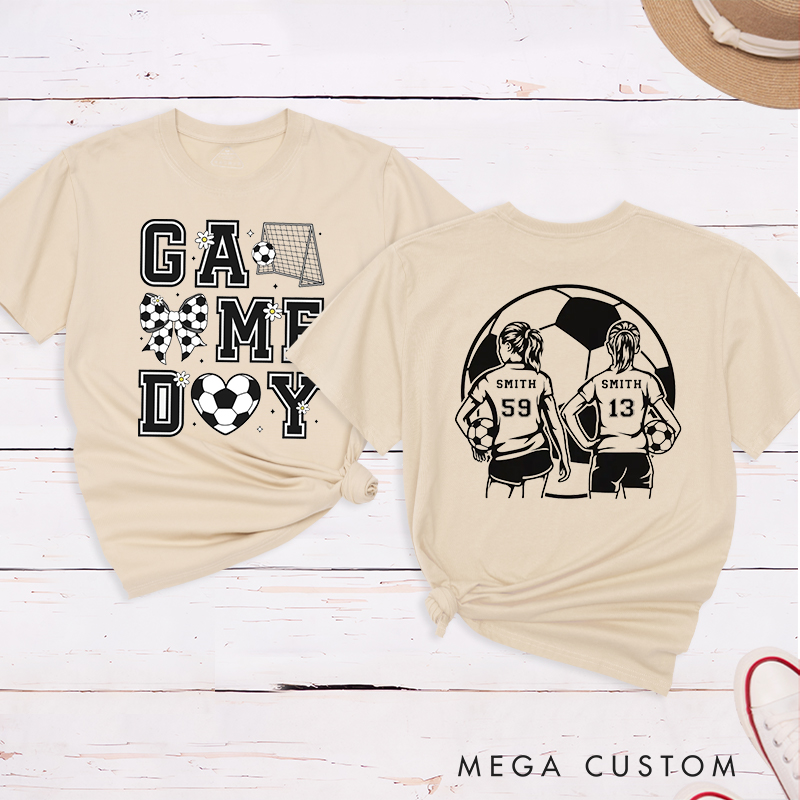 Personalized Game Day Soccer T-Shirt with Custom Name and Number Design
