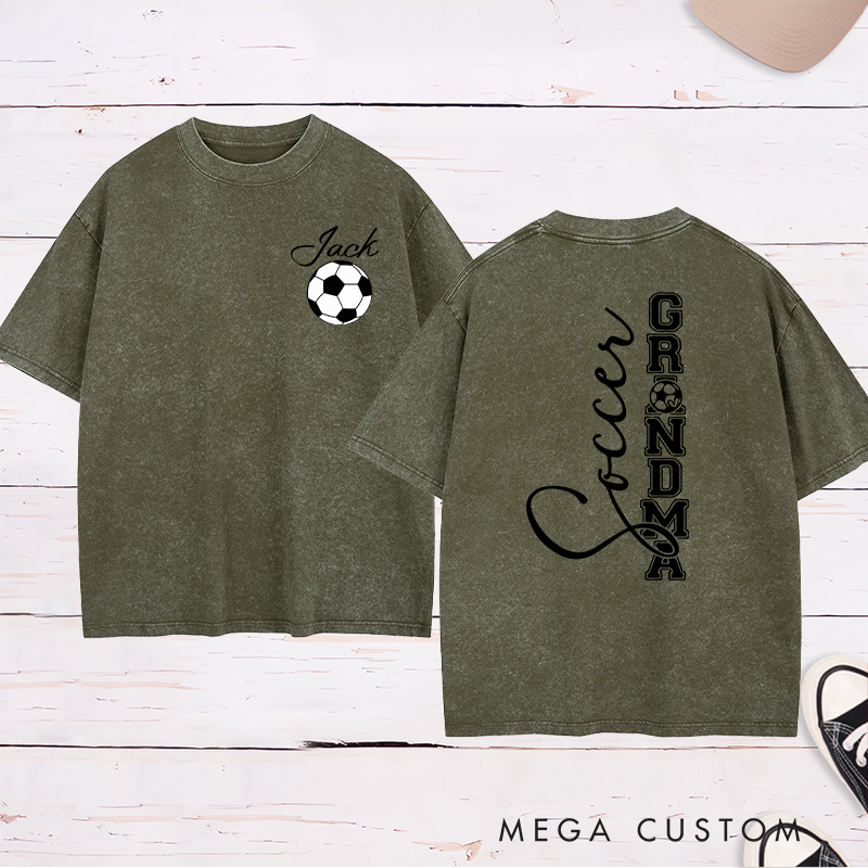 Personalized Soccer Grandma Washed T-Shirt with Custom Name