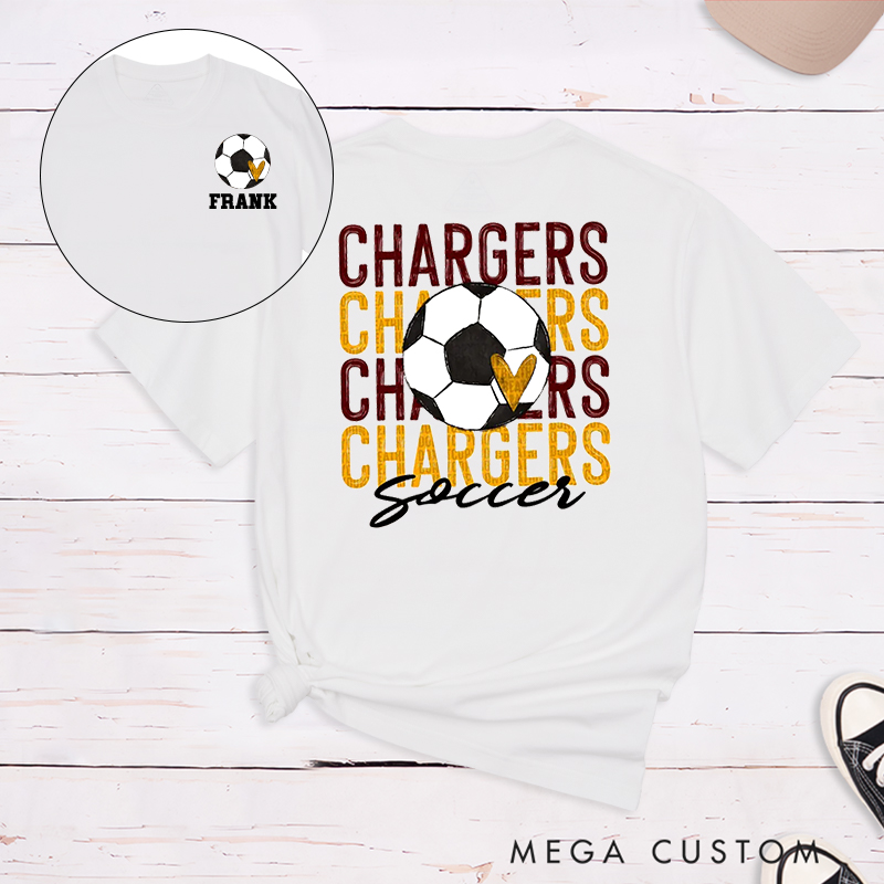 Personalized Soccer T-Shirt with Team Name Repeat Design and Custom Name & Number
