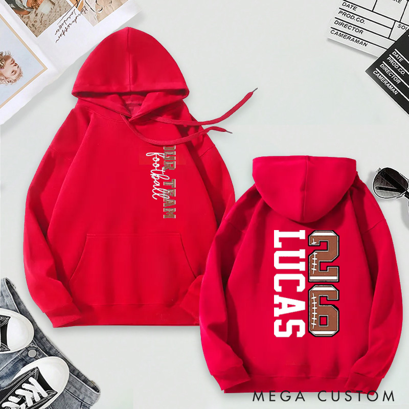 Personalized Football Hoodie with Custom Team Name, Player Name, and Number Design
