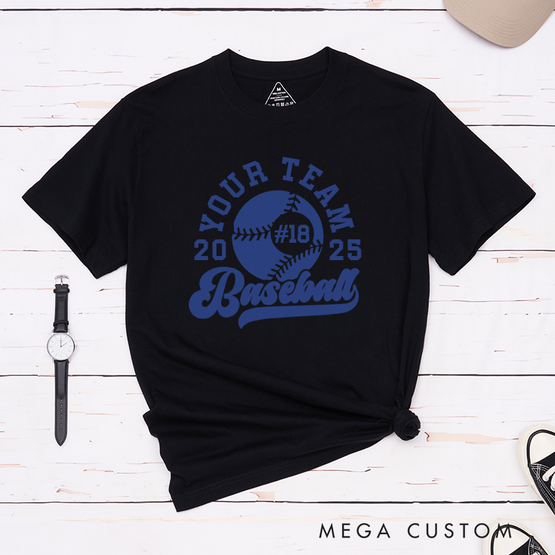 Personalized Baseball T-Shirt with Custom Team Name Player Number and Year Design