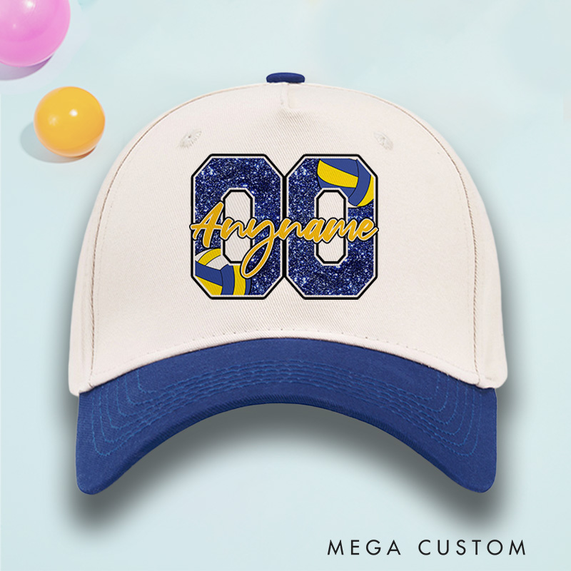 Personalized Volleyball Cotton Two Tone Cap with Custom Name and Number for Players and Fans