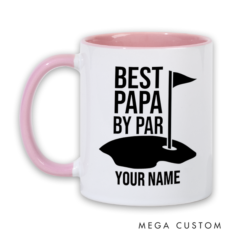 Personalized Golf Mug with Custom Name Best Papa By Par Design Durable Ceramic and Two Tone Handle Perfect for Golf Enthusiasts and Gift Giving