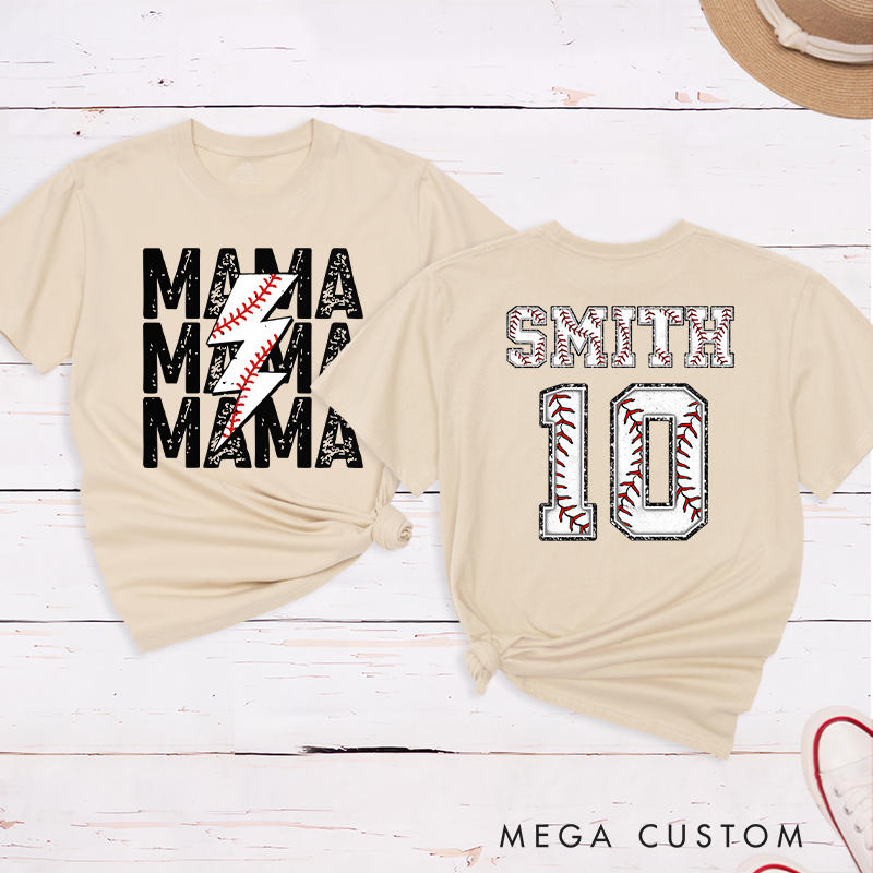 Personalized Baseball Mama T-Shirt with Custom Name and Number