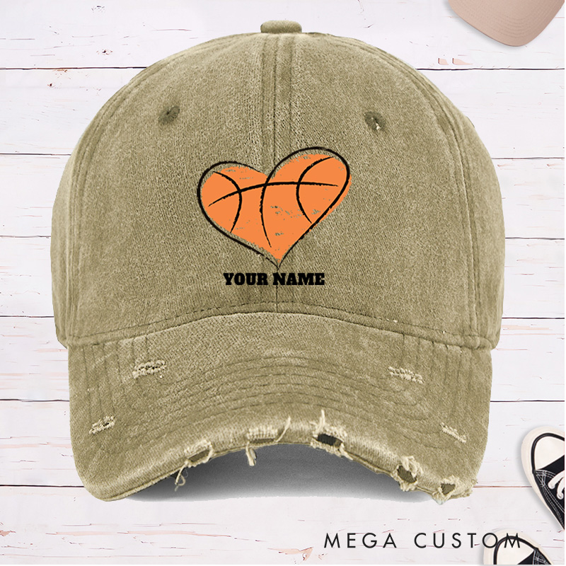 [Copy]Personalized Distressed Denim Basketball Cap with Vertical Team Name and Player Silhouette Design