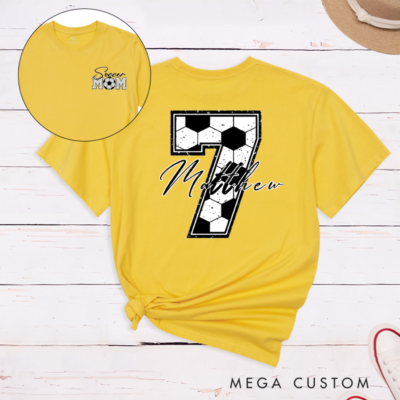 Personalized Soccer Mom T-Shirt with Custom Name and Number Design
