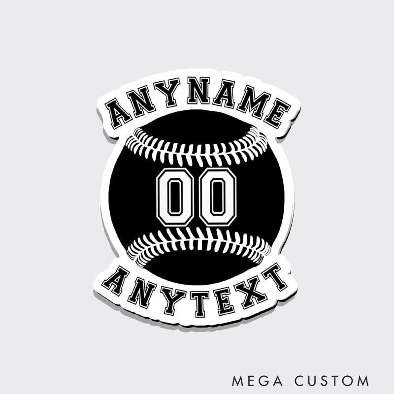 Personalized Baseball Fridge Magnet with Monochrome Theme and Custom Details  