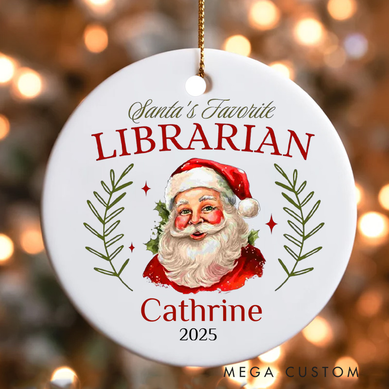 Personalized Santa's Favorite Librarian Christmas Ornament Vintage-Style Ornament Name Bookish Ornaments for Book Lovers Gift Librarian Gift