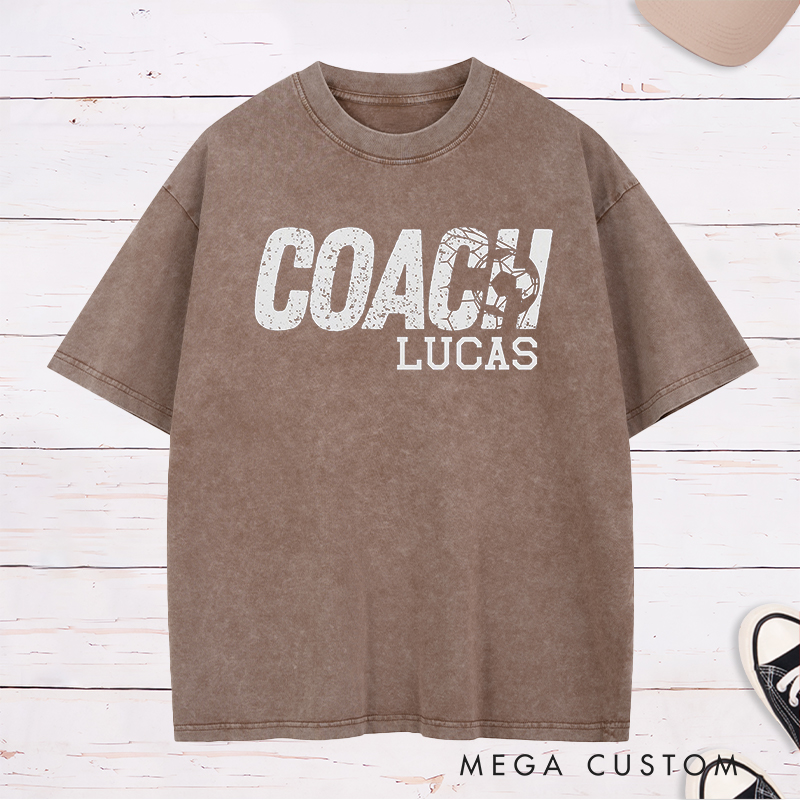 Personalized Coach Soccer Washed T-Shirt with Custom Name 