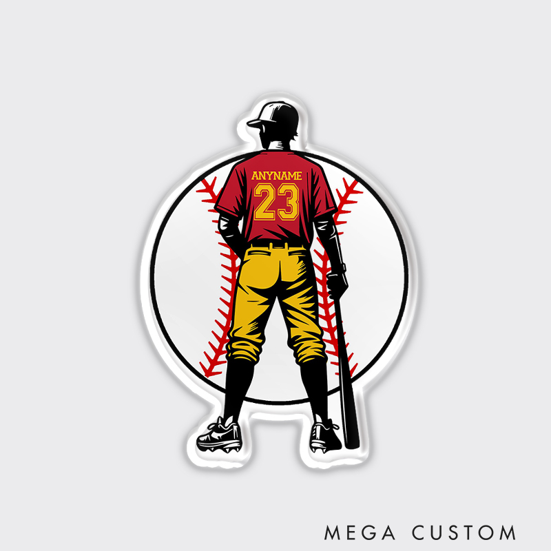 Personalized Baseball Fan Fridge Magnet with Featuring Batter Design and Custom Text   