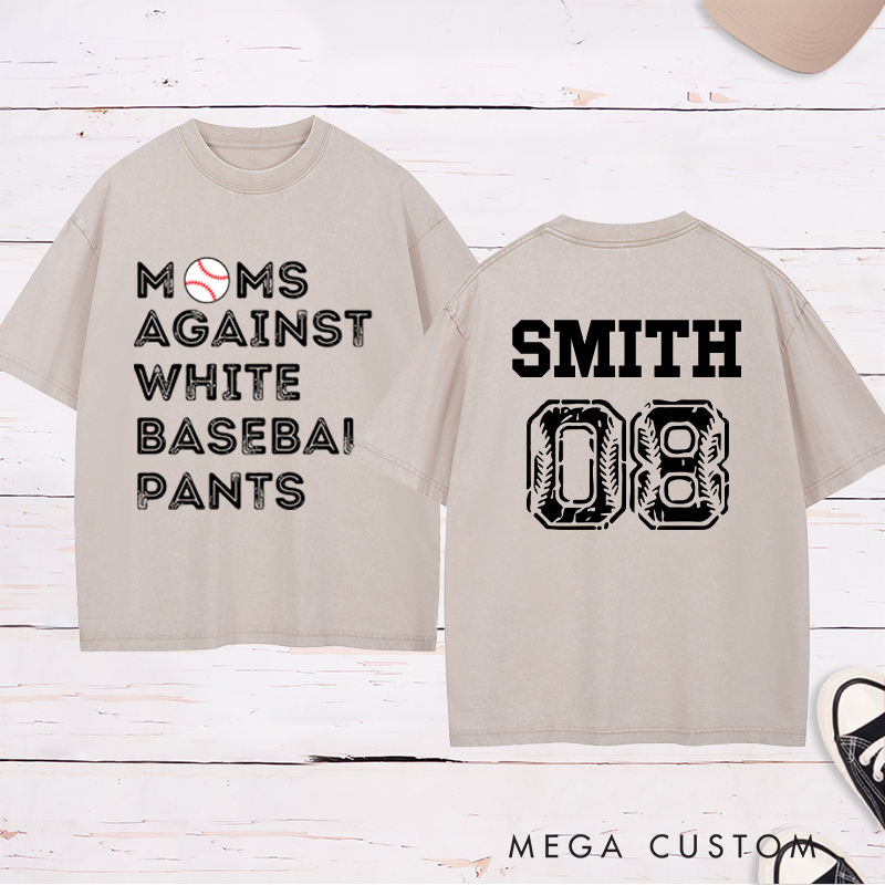 Personalized "Moms Against White Baseball Pants" Washed T-Shirt with Custom Name