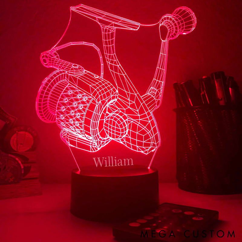 Personalized 3D Fishing Reel Night Light Remote-Controlled LED Lamp Custom Name Perfect Gift for Fishing Enthusiasts and Home Decor