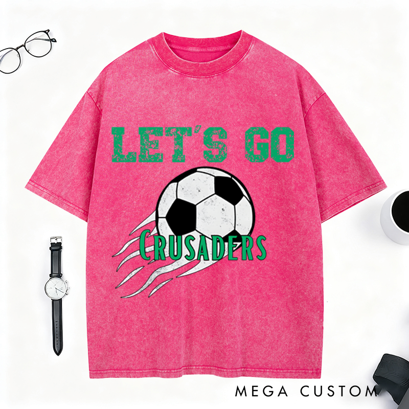 Personalized Vintage Style Soccer Washed T-Shirt with Custom Team Spirit Design