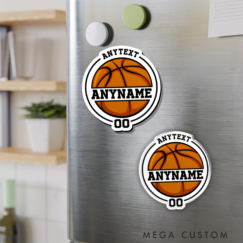 Personalized Basketball Refrigerator Magnet with Custom Name Number and Text Classic Hoop Design