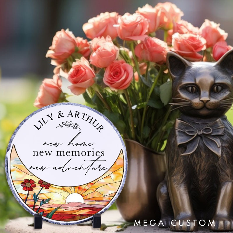 Personalized New Home New Memories New Adventure Decorative Plaque Custom Sunset Design with Family Names Tabletop Display Perfect for Housewarming Gift Keepsake