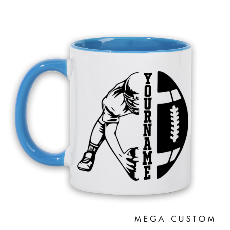 Personalized American Football Mug with Action Pose and Custom Name Design