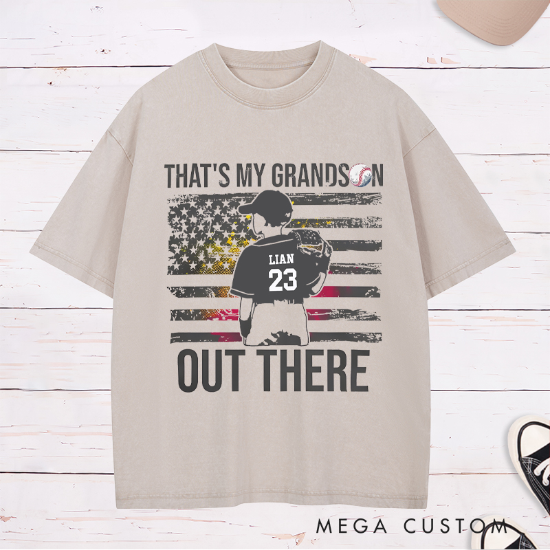 Personalized Baseball Washed T-Shirt with American Flag and Custom Name and Number Design 