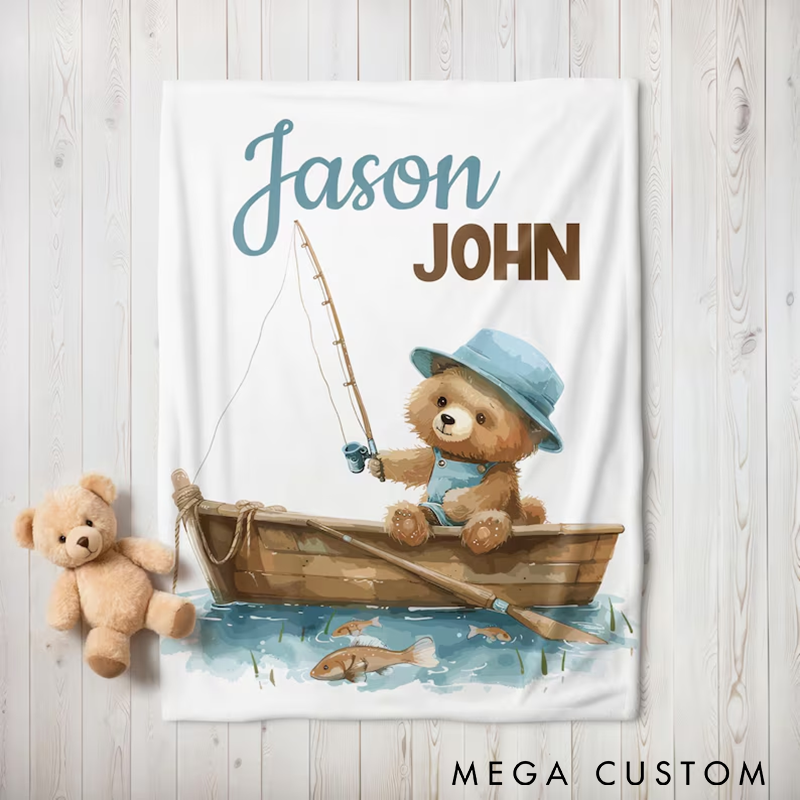 Personalized Fishing Blanket Boy Fishing Blanket Custom Baby Gift Custom Name Keepsake Gift Baby Shower Gift Soft and Cozy Perfect Gift for Kids and Fishing Lovers