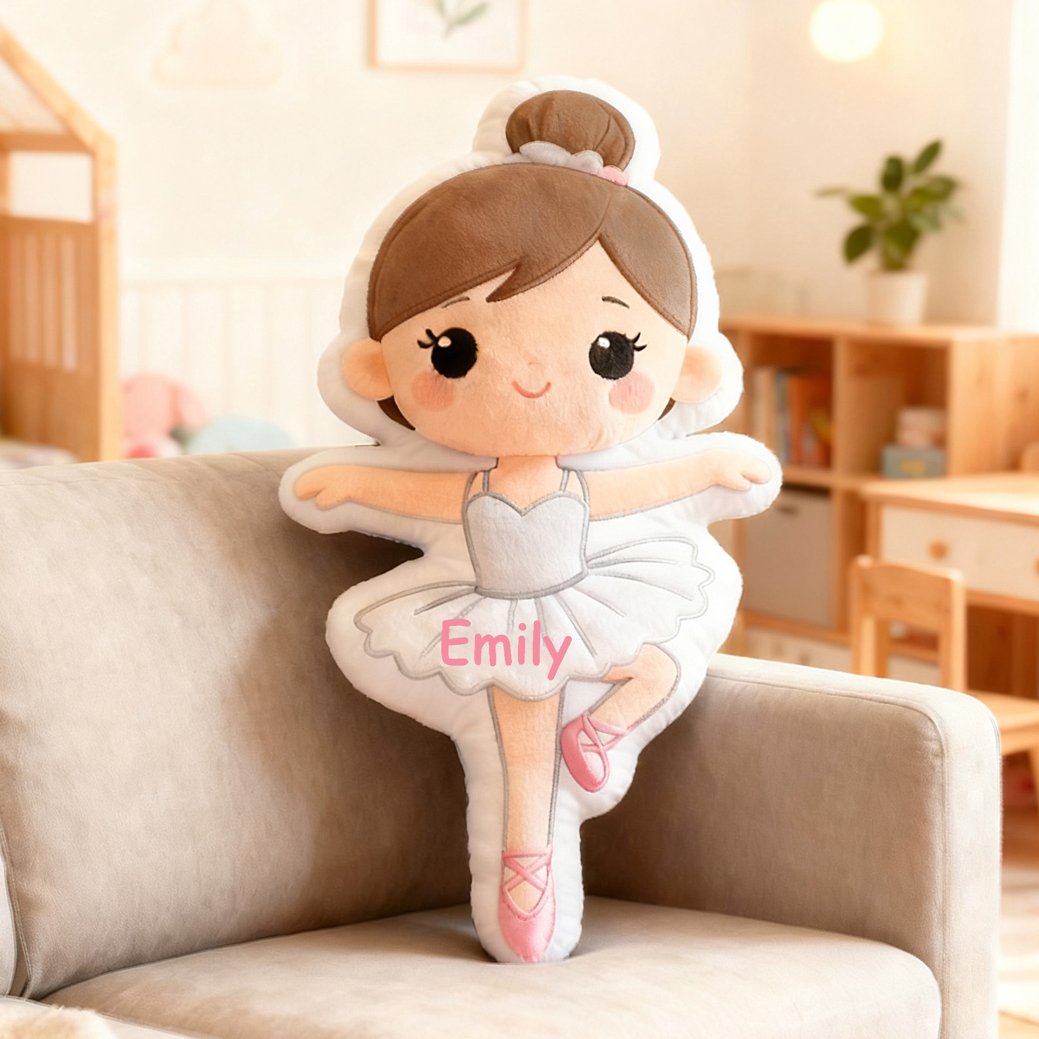 Personalized Ballet Dancers Pillow with Your Own Name Hair Color Skin Tone Soft Stuffed Toy for Kids Unique Decorative Cushion for Girls' Room and Dance Studio
