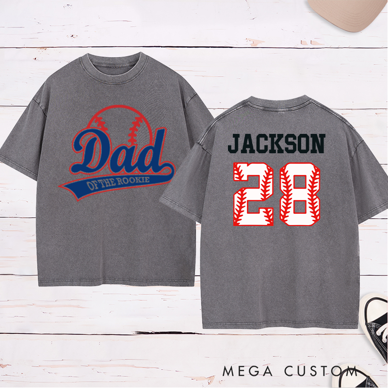 Personalized Baseball Name and Number Washed T-Shirt for Dad