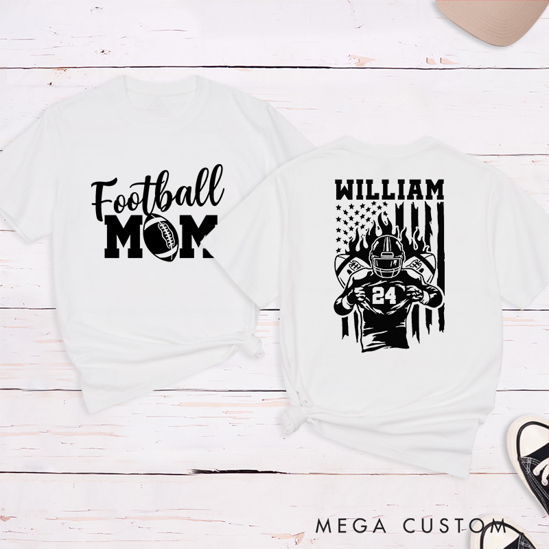 Personalized American Football Mom T-Shirts Featuring Custom Team Name and Number – Proudly Supporting Your Star Player