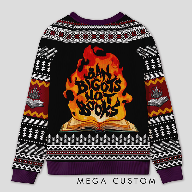 Personalized Anti Book Ban Humor Ugly Sweater Office Holiday Party Gift for Book Defenders