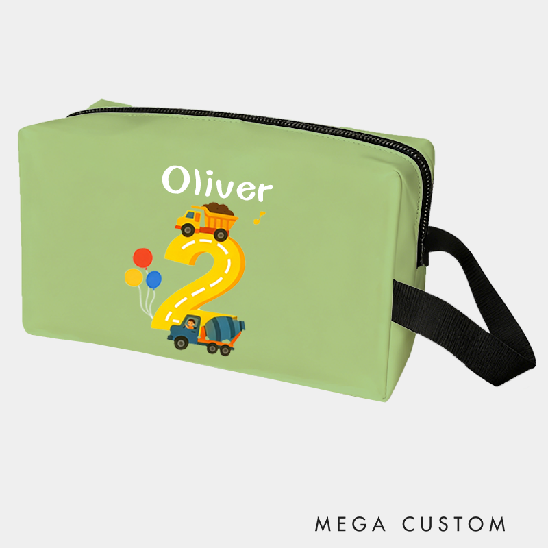 Personalized Number Cars Theme Custom Kids Name Number and Color Toiletry Bag for Kids Travel Gifts and Daily Use