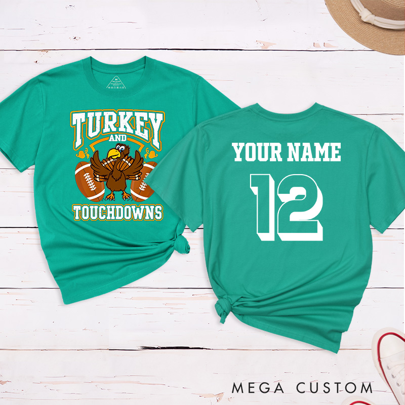 Personalized American Football and Rugby Turkey T-Shirts Featuring Custom Name and Number